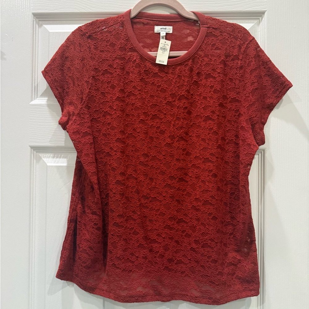 Aerie Maroon Lace Short Sleeve Top